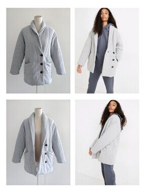 Madewell Light Gray Quilted Caccoon Jacket Coat